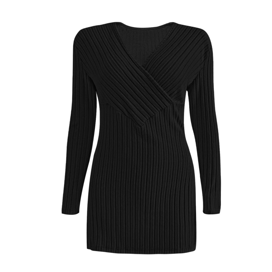 Ribbed Surplice Long Sleeve T-Shirt Apparel and Accessories