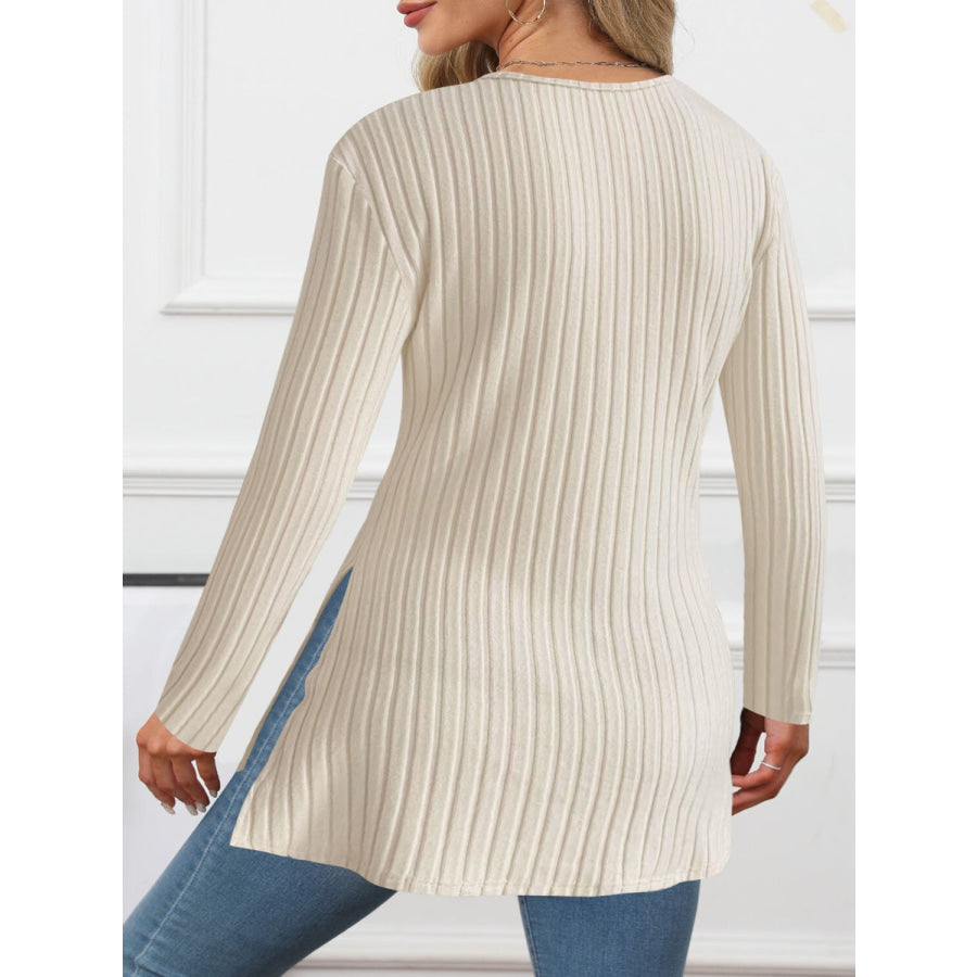 Ribbed Surplice Long Sleeve T-Shirt Apparel and Accessories