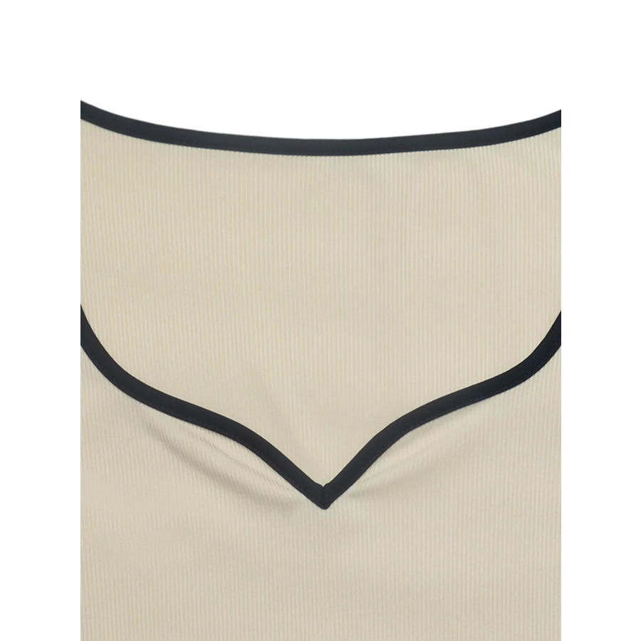 Ribbed Sweetheart Neckline Contrast Trim Long Sleeve Bodysuit Apparel and Accessories