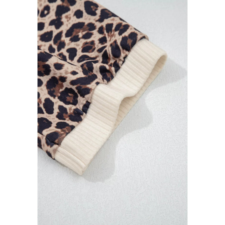 Ribbed Texture Button Down Leopard Patchwork Short Sleeve Shirt