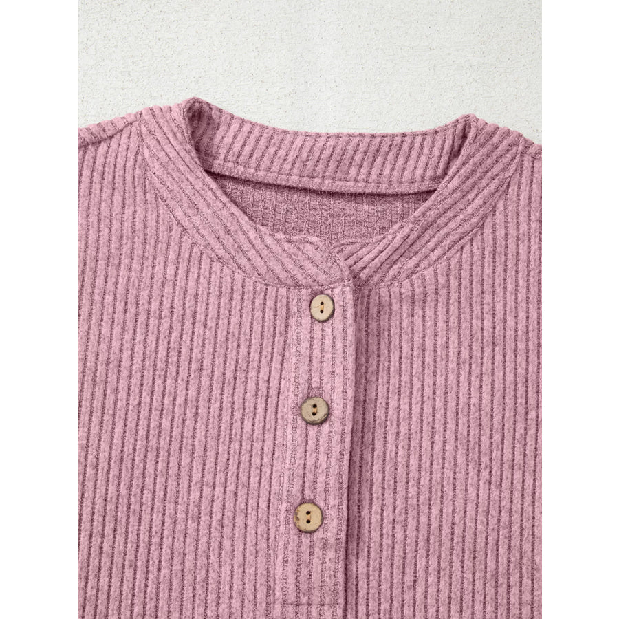 Ribbed Texture Drop Shoulder Henley Top Apparel and Accessories
