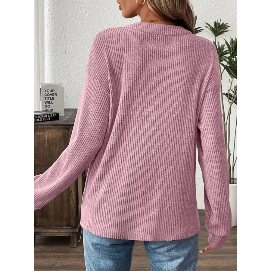 Ribbed Texture Drop Shoulder Henley Top Apparel and Accessories