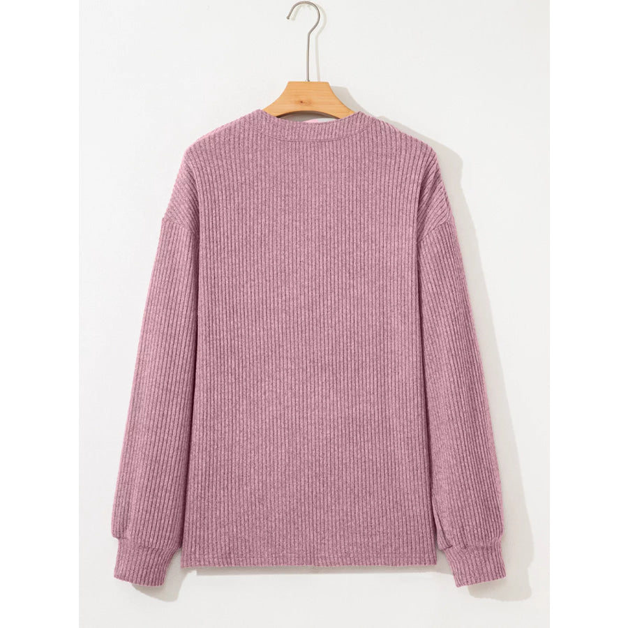 Ribbed Texture Drop Shoulder Henley Top Apparel and Accessories