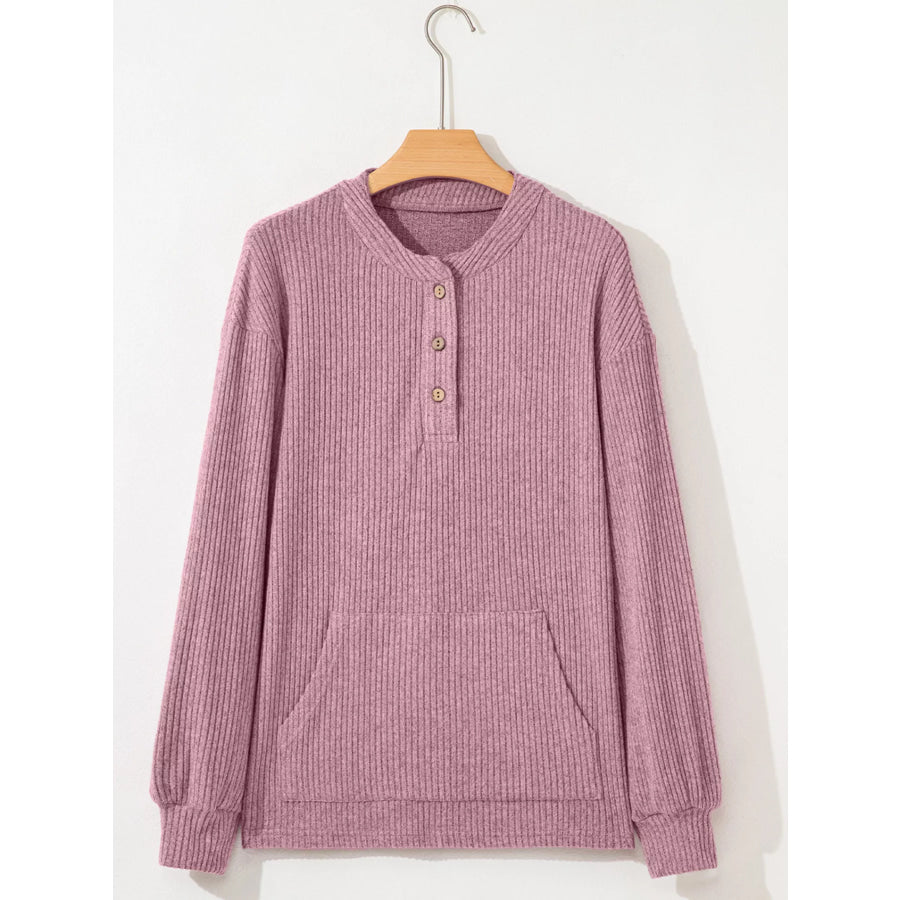 Ribbed Texture Drop Shoulder Henley Top Apparel and Accessories