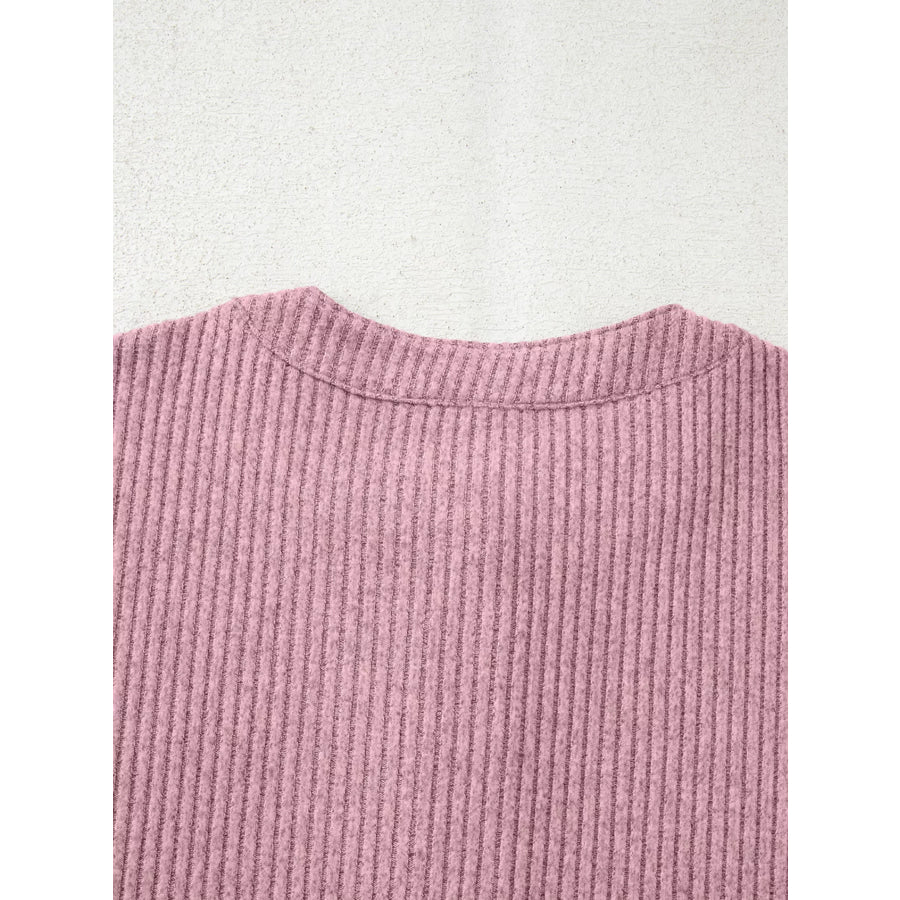Ribbed Texture Drop Shoulder Henley Top Apparel and Accessories