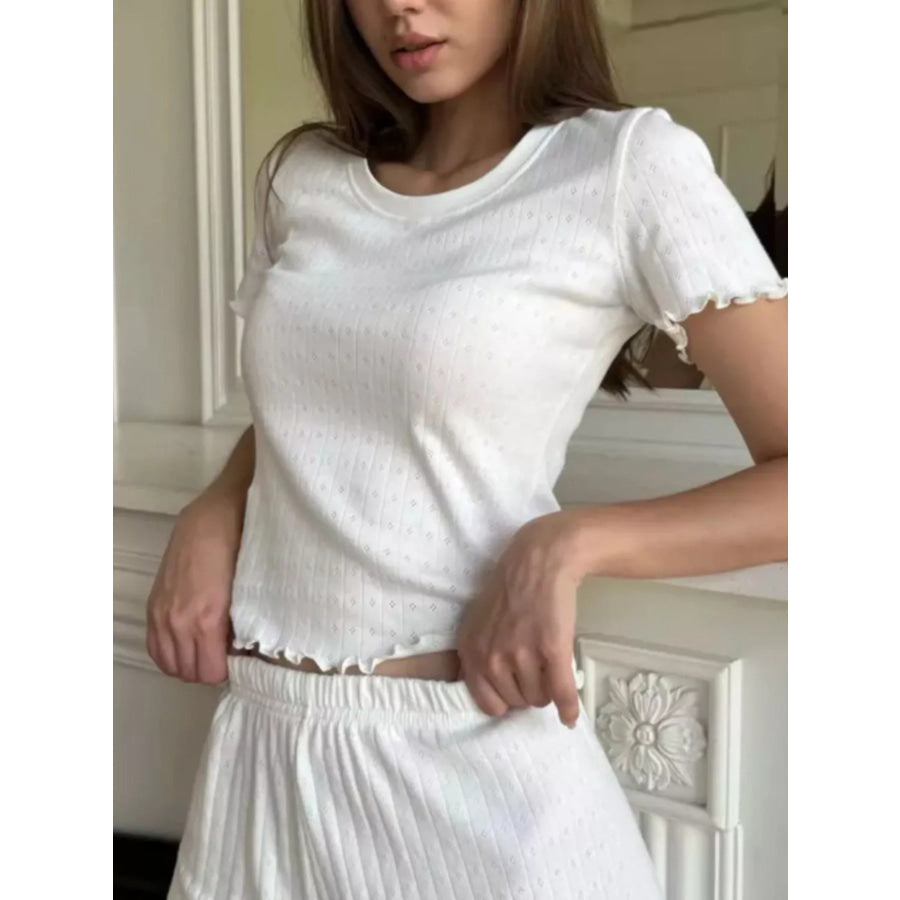 Ribbed Texture Top and Shorts Lounge Set with Lettuce Edge Trim Apparel Accessories