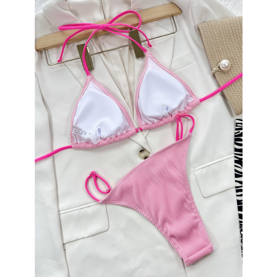 Ribbed Tie Back Bikini Set Apparel and Accessories