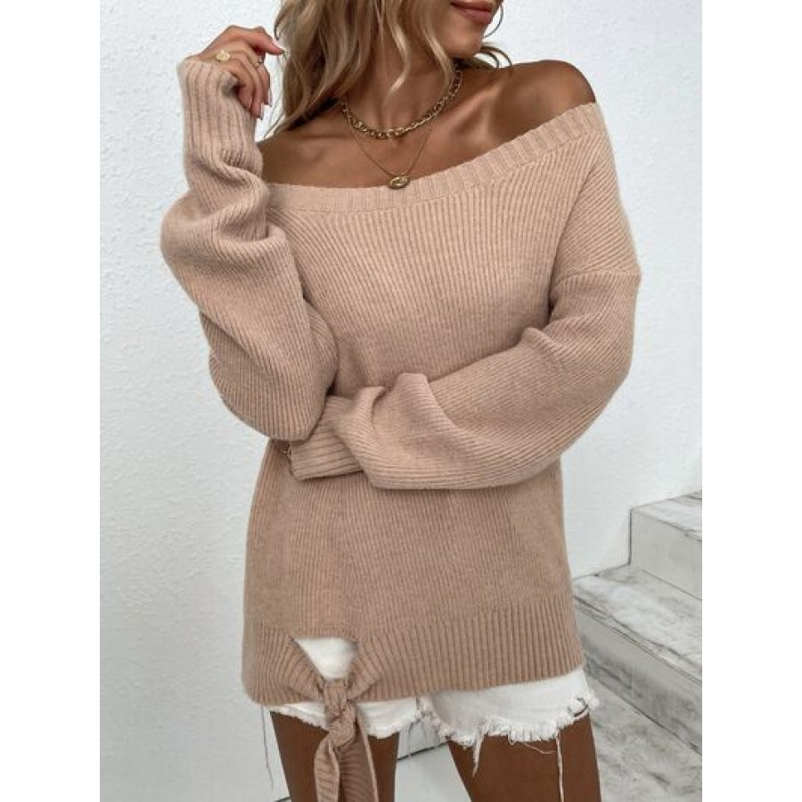 Ribbed Tied Off-Shoulder Sweater Clothing