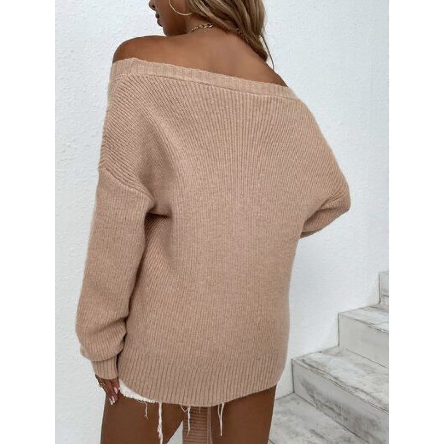 Ribbed Tied Off-Shoulder Sweater Clothing