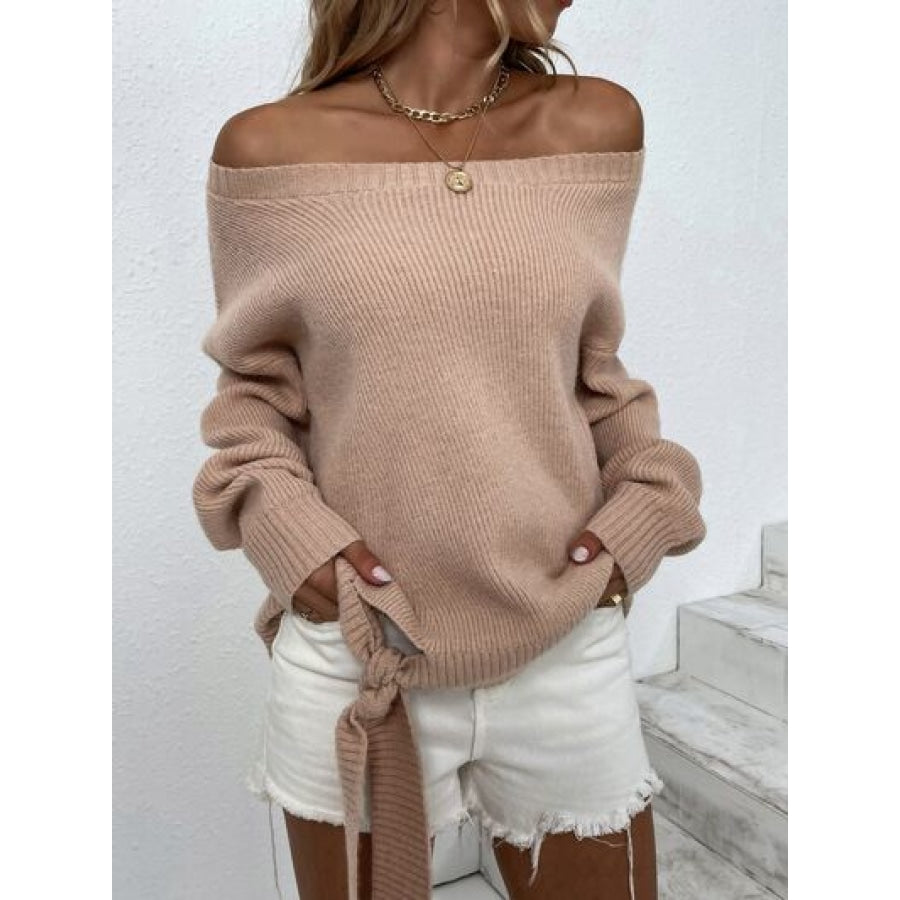 Ribbed Tied Off-Shoulder Sweater Clothing