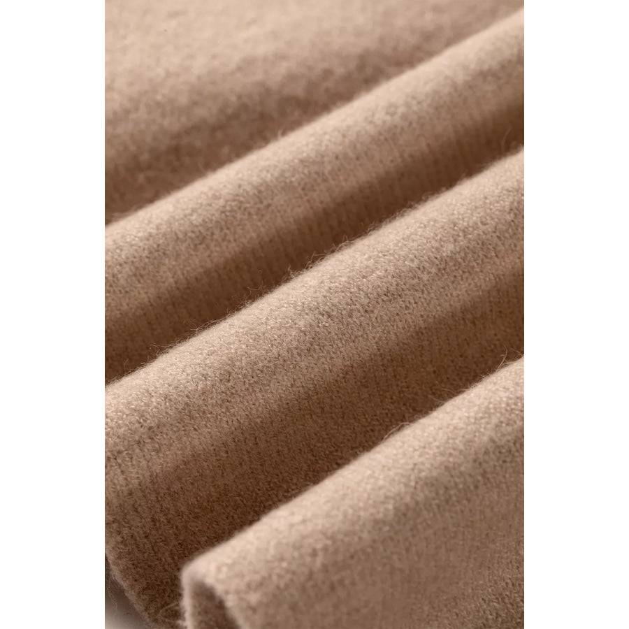 Ribbed Trim High Neck Short Sleeve Casual Sweater Apparel and Accessories