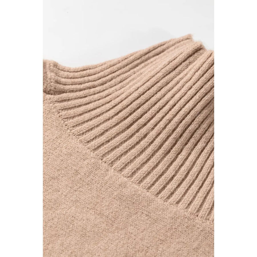 Ribbed Trim High Neck Short Sleeve Casual Sweater Apparel and Accessories