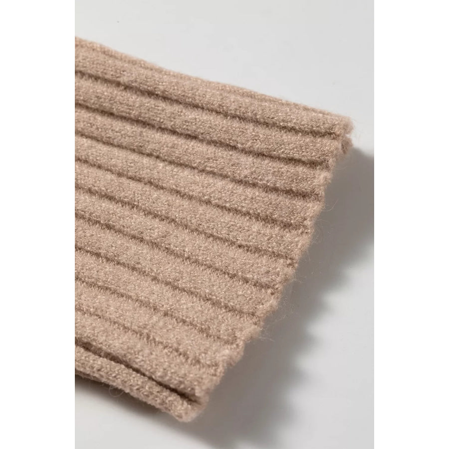 Ribbed Trim High Neck Short Sleeve Casual Sweater Apparel and Accessories