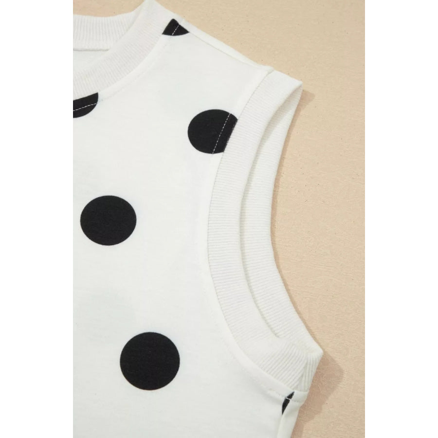 Ribbed Trim Polka Dot Print Tank Split Mini Skort 2pcs Set Apparel and Accessories