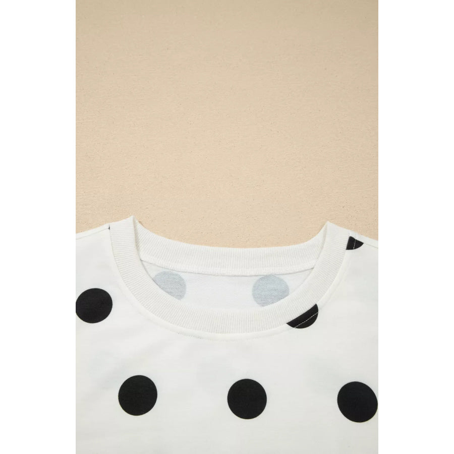Ribbed Trim Polka Dot Print Tank Split Mini Skort 2pcs Set Apparel and Accessories