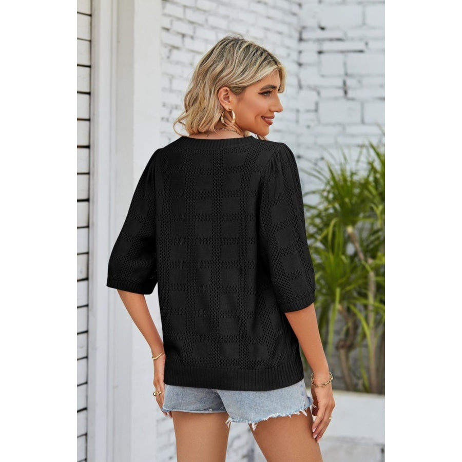 Ribbed Trim Round Neck Knit Top