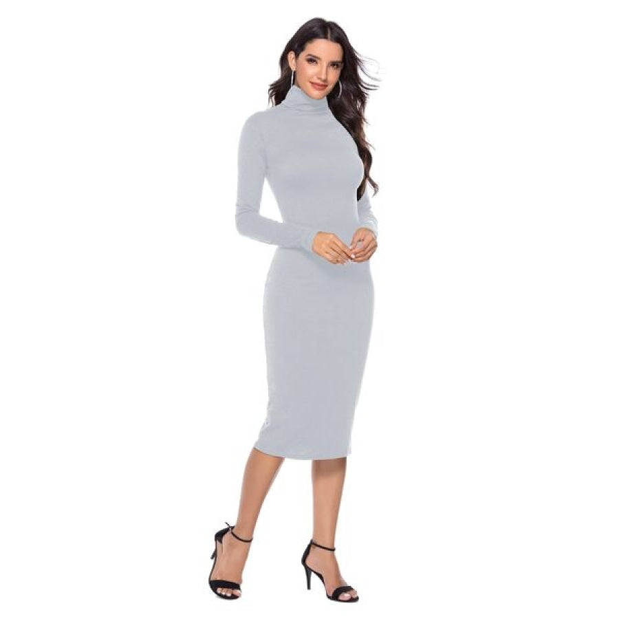 Ribbed Turtleneck Long Sleeve Dress Clothing