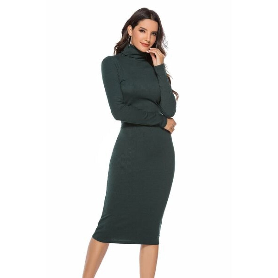 Ribbed Turtleneck Long Sleeve Dress Clothing