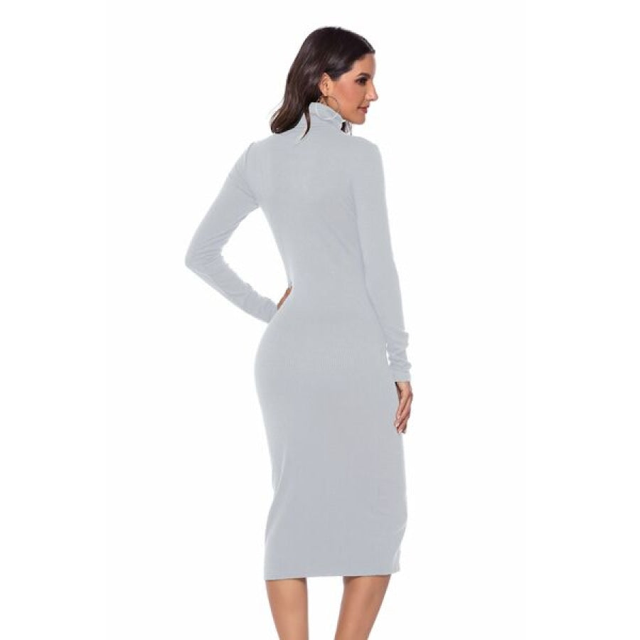 Ribbed Turtleneck Long Sleeve Dress Clothing