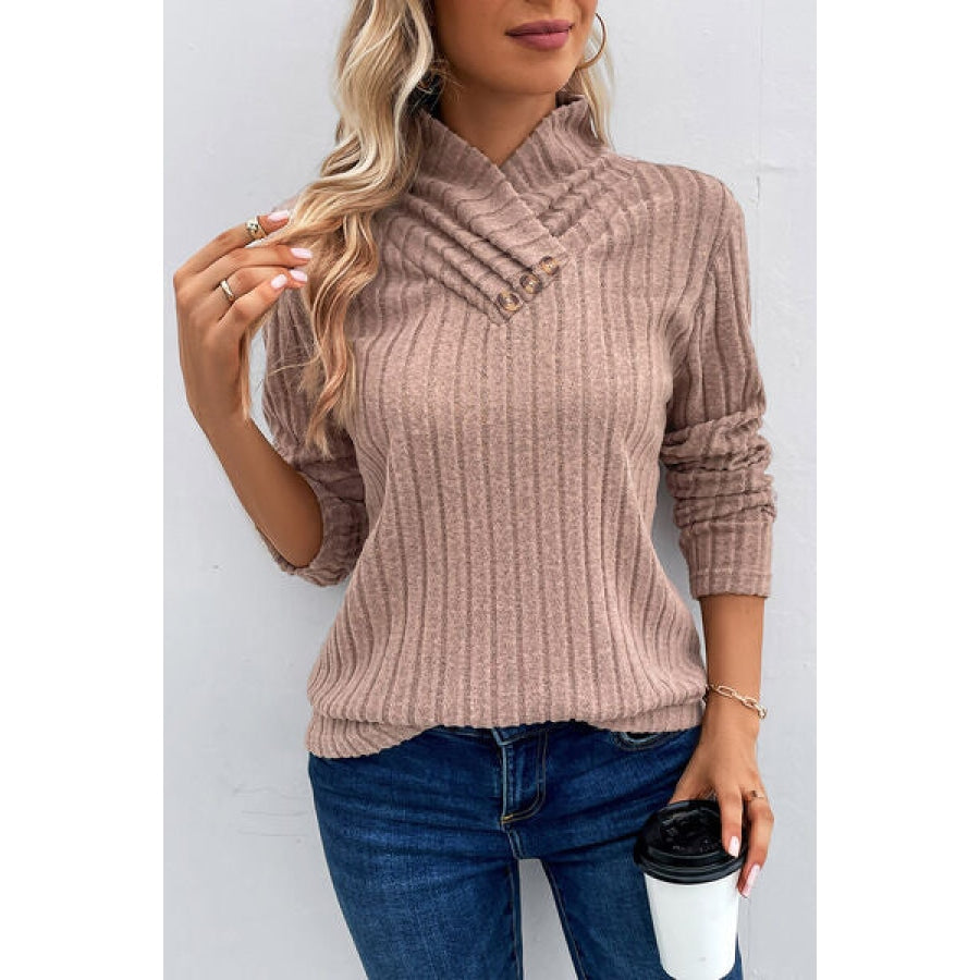 Ribbed Turtleneck Long Sleeve Sweater Clothing