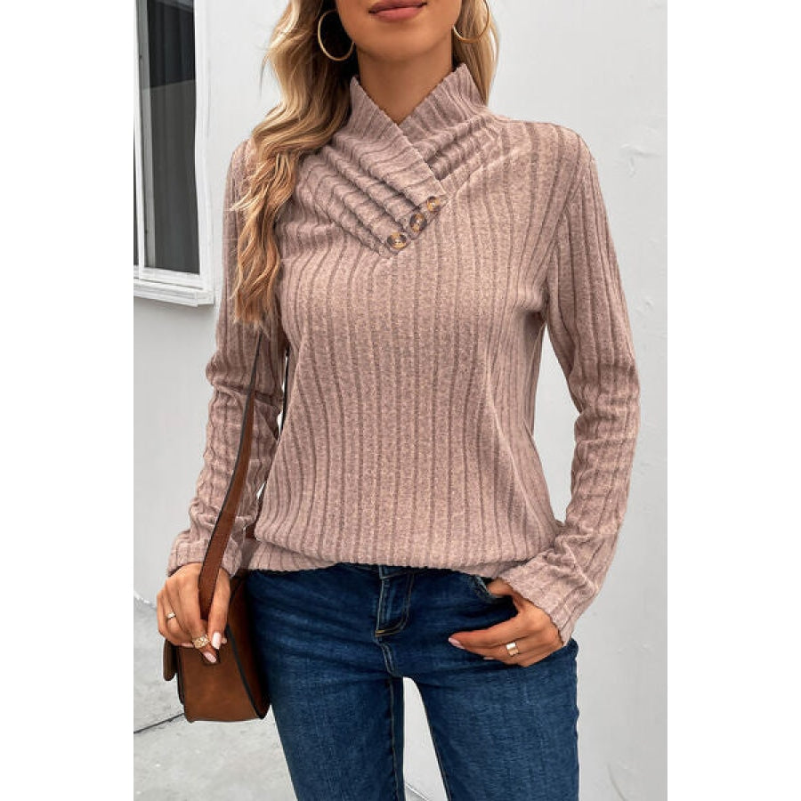 Ribbed Turtleneck Long Sleeve Sweater Clothing