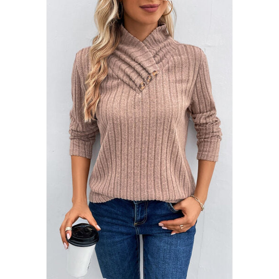 Ribbed Turtleneck Long Sleeve Sweater Clothing