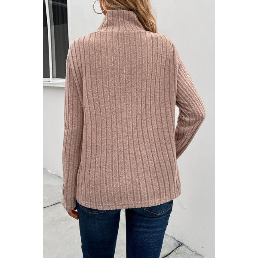 Ribbed Turtleneck Long Sleeve Sweater Clothing