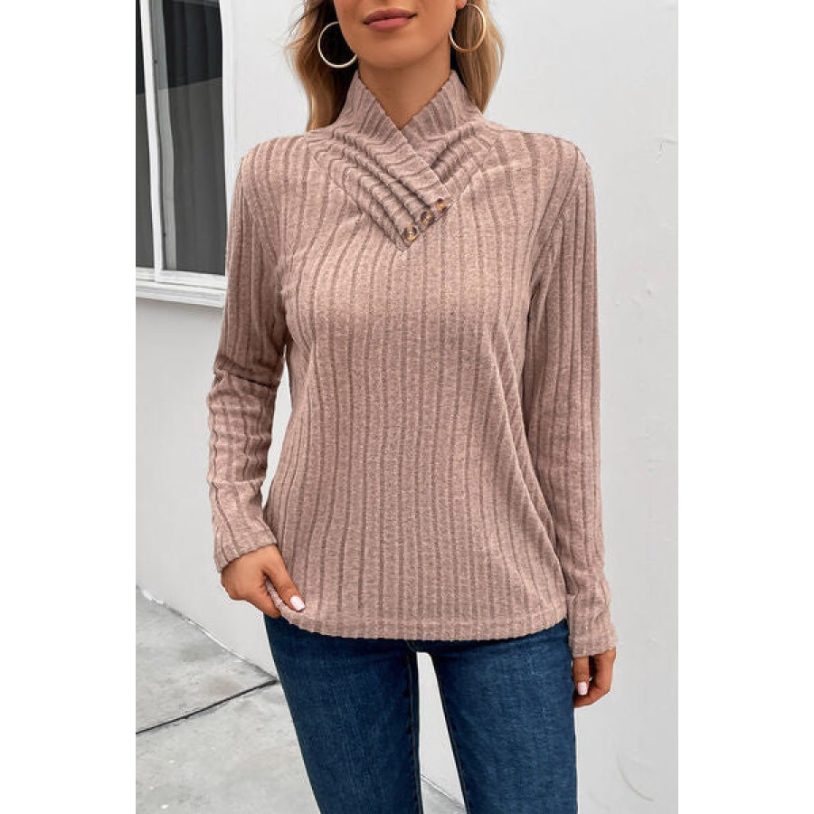 Ribbed Turtleneck Long Sleeve Sweater Mocha / S Clothing