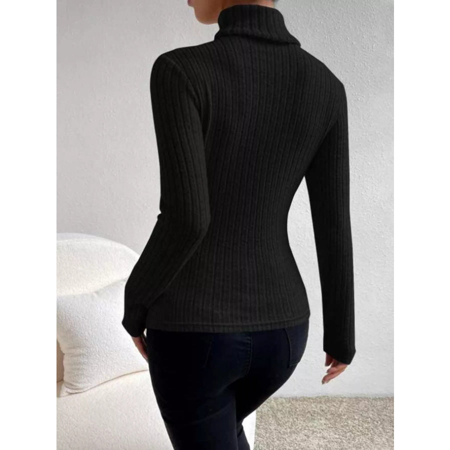 Ribbed Turtleneck Long Sleeve T-Shirt Apparel and Accessories