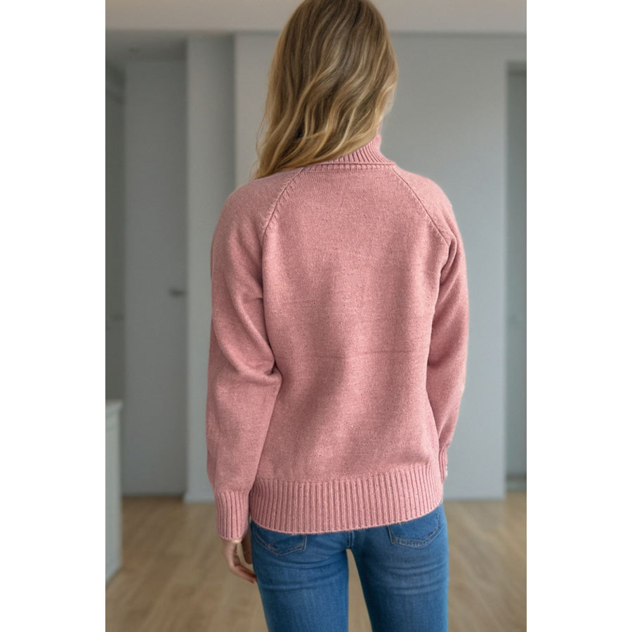 Ribbed Turtleneck Raglan Sleeve Sweater Apparel and Accessories