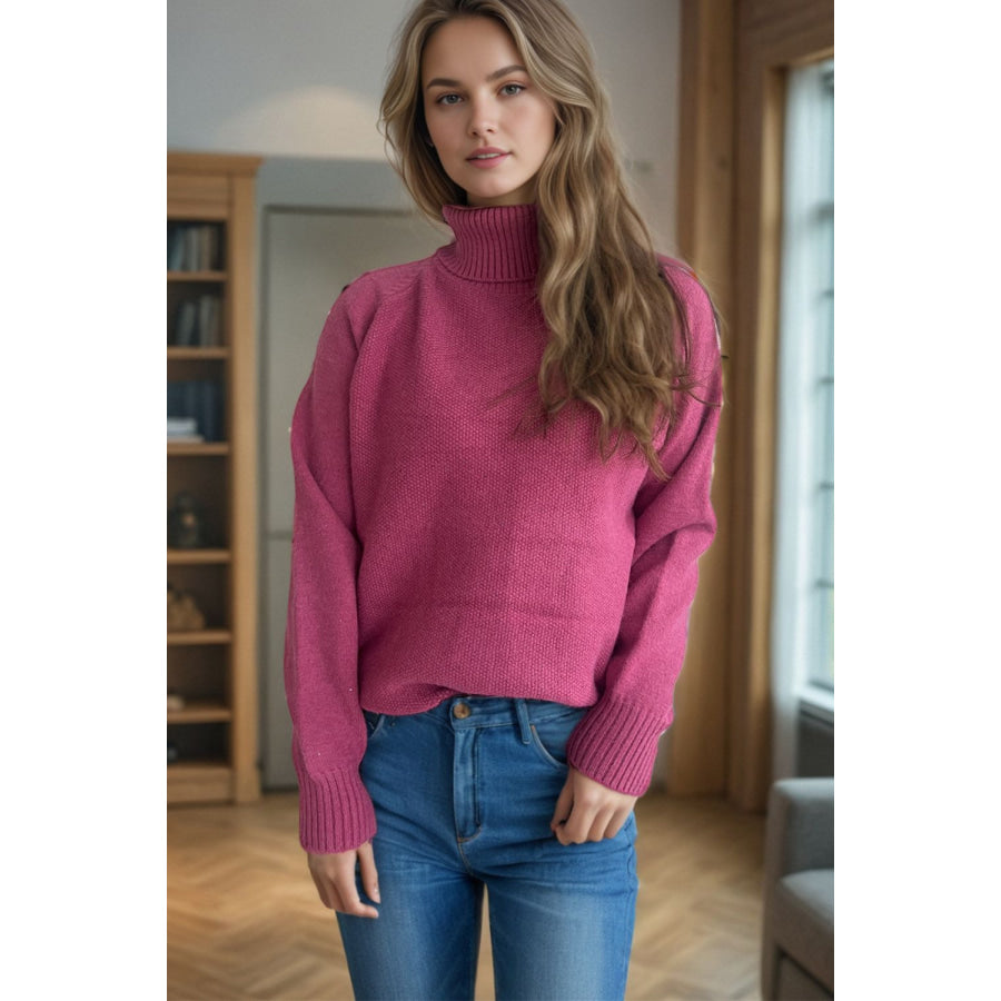 Ribbed Turtleneck Raglan Sleeve Sweater Apparel and Accessories