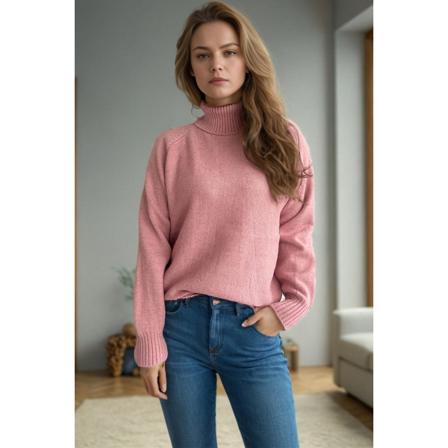 Ribbed Turtleneck Raglan Sleeve Sweater Apparel and Accessories