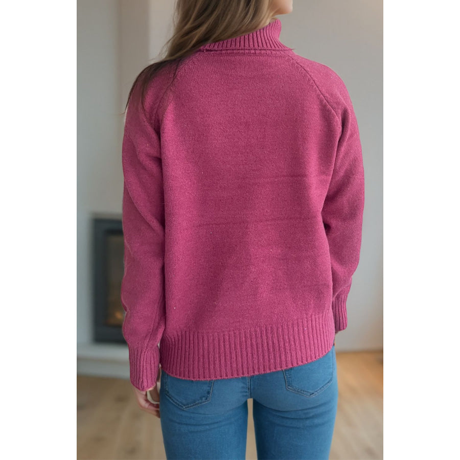 Ribbed Turtleneck Raglan Sleeve Sweater Apparel and Accessories