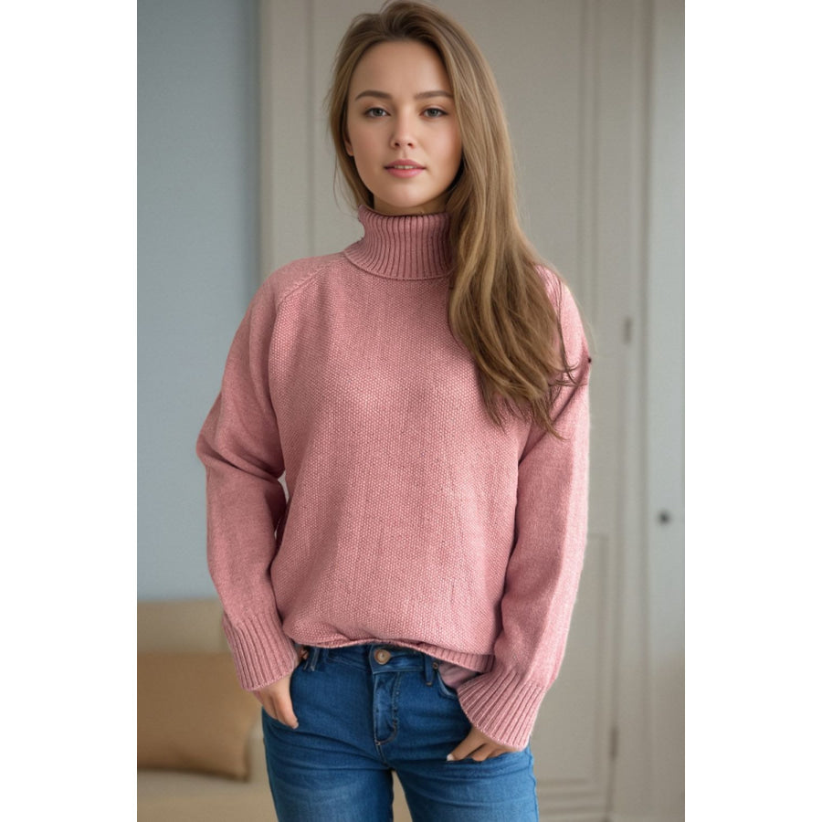 Ribbed Turtleneck Raglan Sleeve Sweater Apparel and Accessories