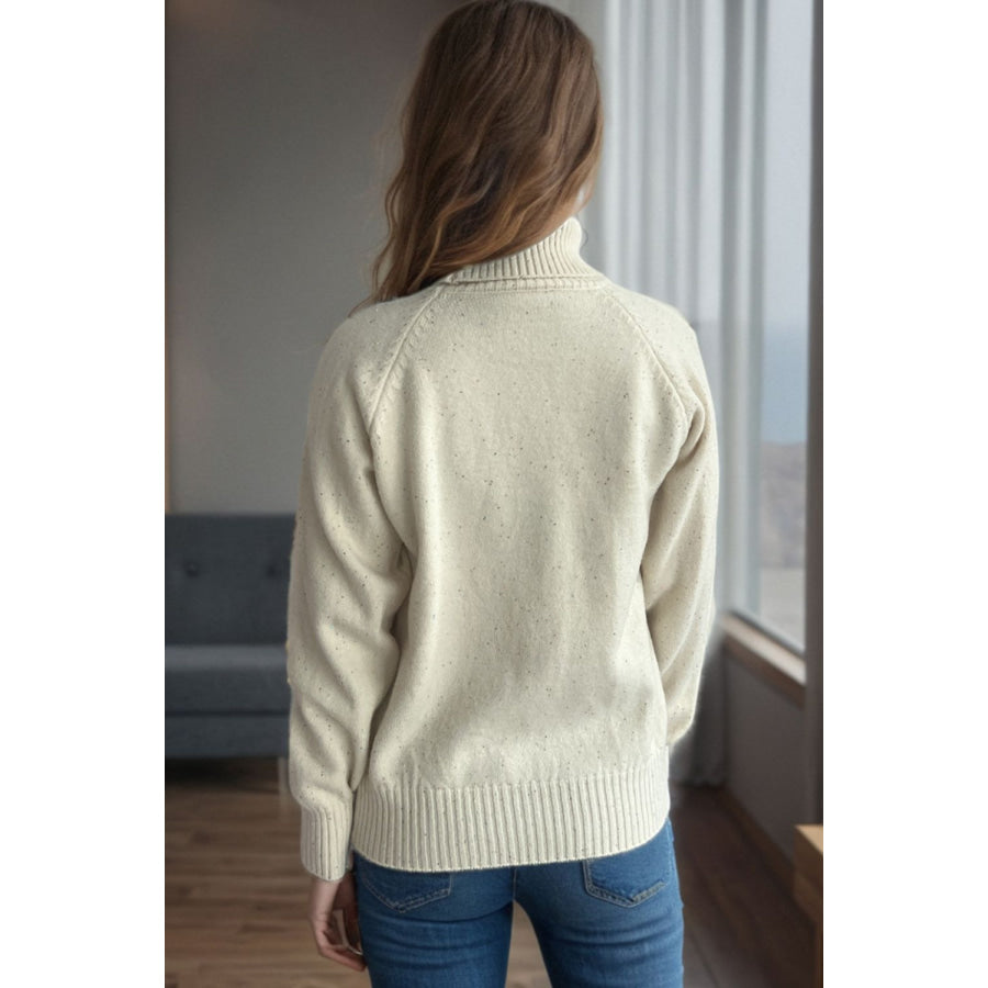 Ribbed Turtleneck Raglan Sleeve Sweater Apparel and Accessories