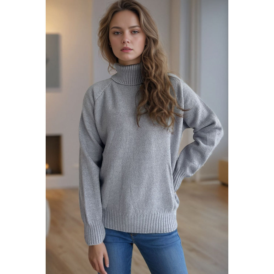 Ribbed Turtleneck Raglan Sleeve Sweater Apparel and Accessories