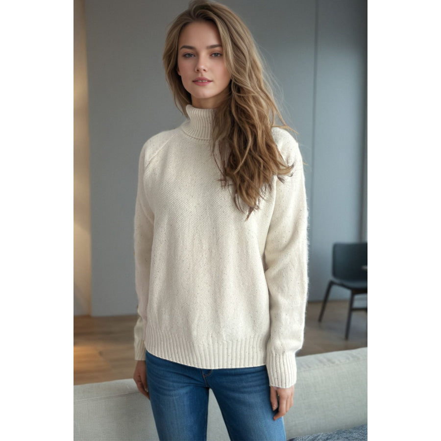 Ribbed Turtleneck Raglan Sleeve Sweater Apparel and Accessories