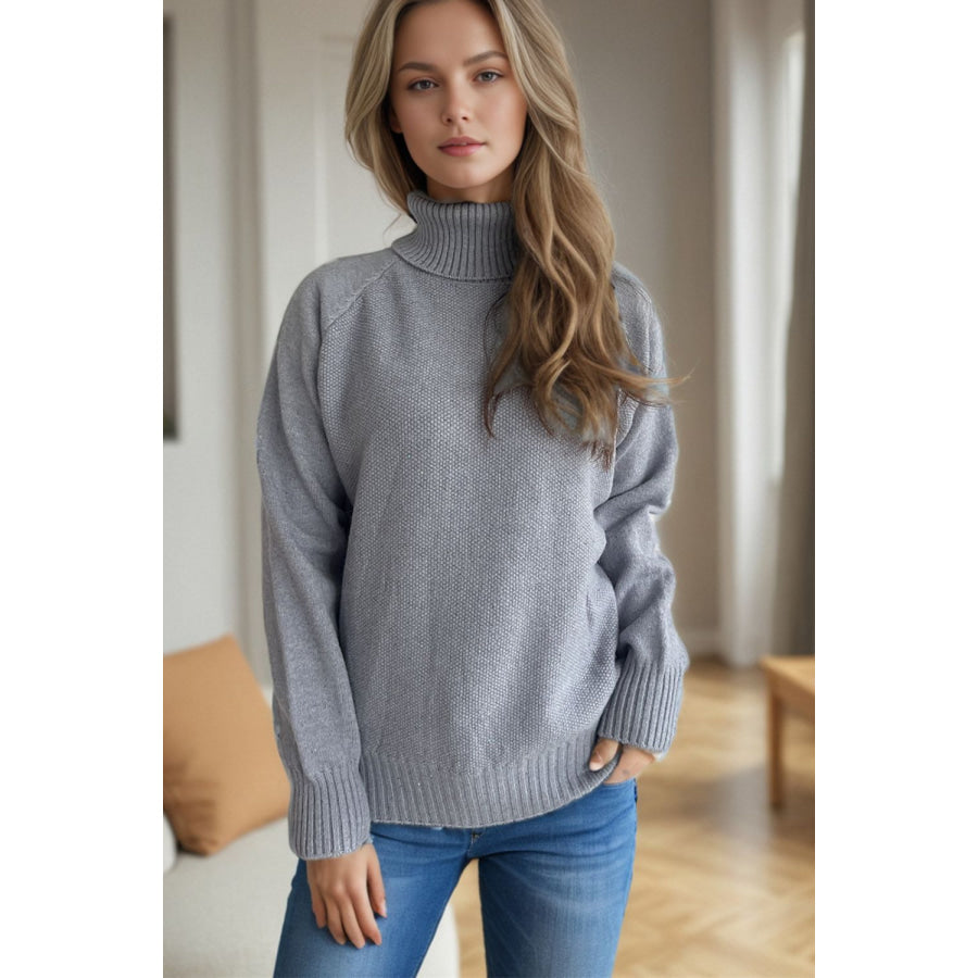 Ribbed Turtleneck Raglan Sleeve Sweater Apparel and Accessories