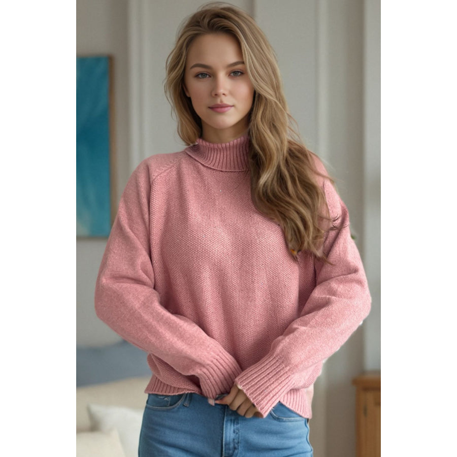 Ribbed Turtleneck Raglan Sleeve Sweater Apparel and Accessories