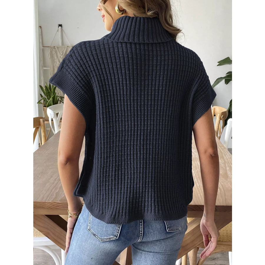 Ribbed Turtleneck Sweater with Side Button Detail Apparel and Accessories