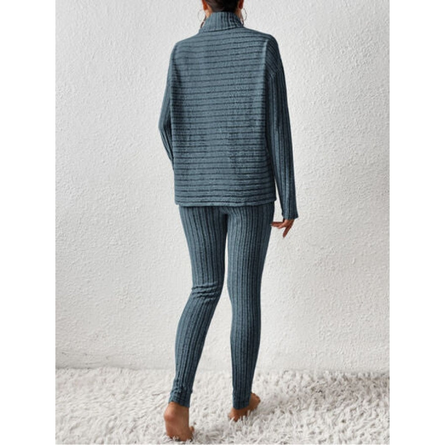 Ribbed Turtleneck Top and Pants Set Clothing