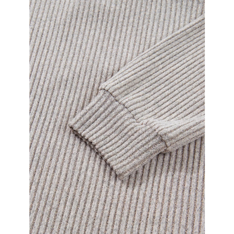 Ribbed V Neck Contrast Ribbon Bow Back Drop Shoulder Long Sleeve Top Apparel and Accessories