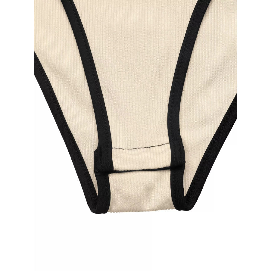 Ribbed V-Neck Long Sleeve Bodysuit with Contrast Trim Apparel and Accessories