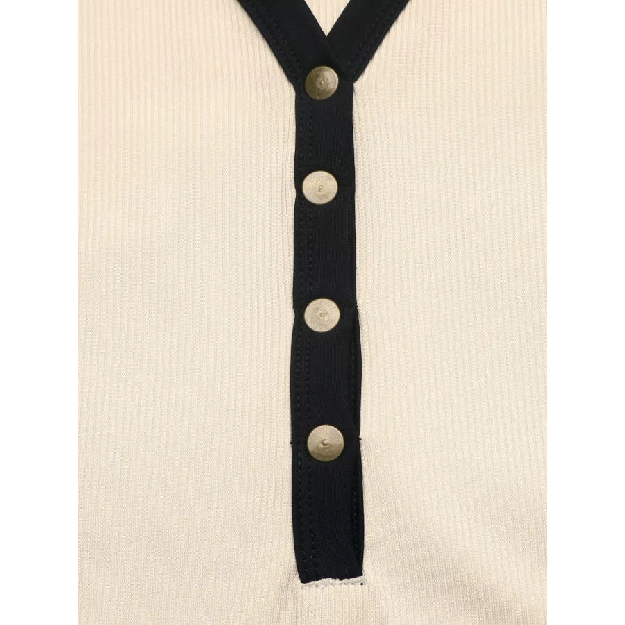 Ribbed V-Neck Long Sleeve Bodysuit with Contrast Trim Apparel and Accessories