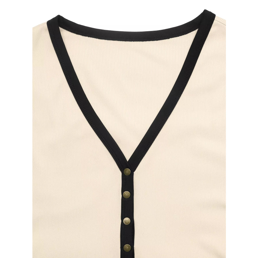 Ribbed V-Neck Long Sleeve Bodysuit with Contrast Trim Apparel and Accessories