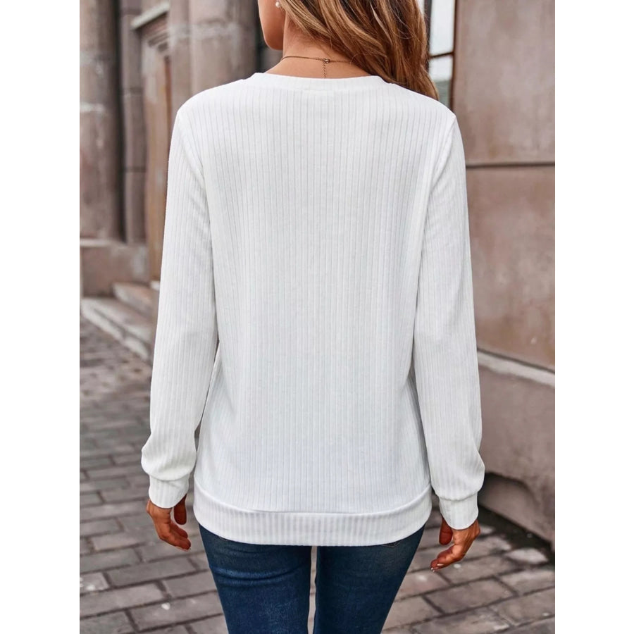 Ribbed V-Neck Long Sleeve T-Shirt Apparel and Accessories