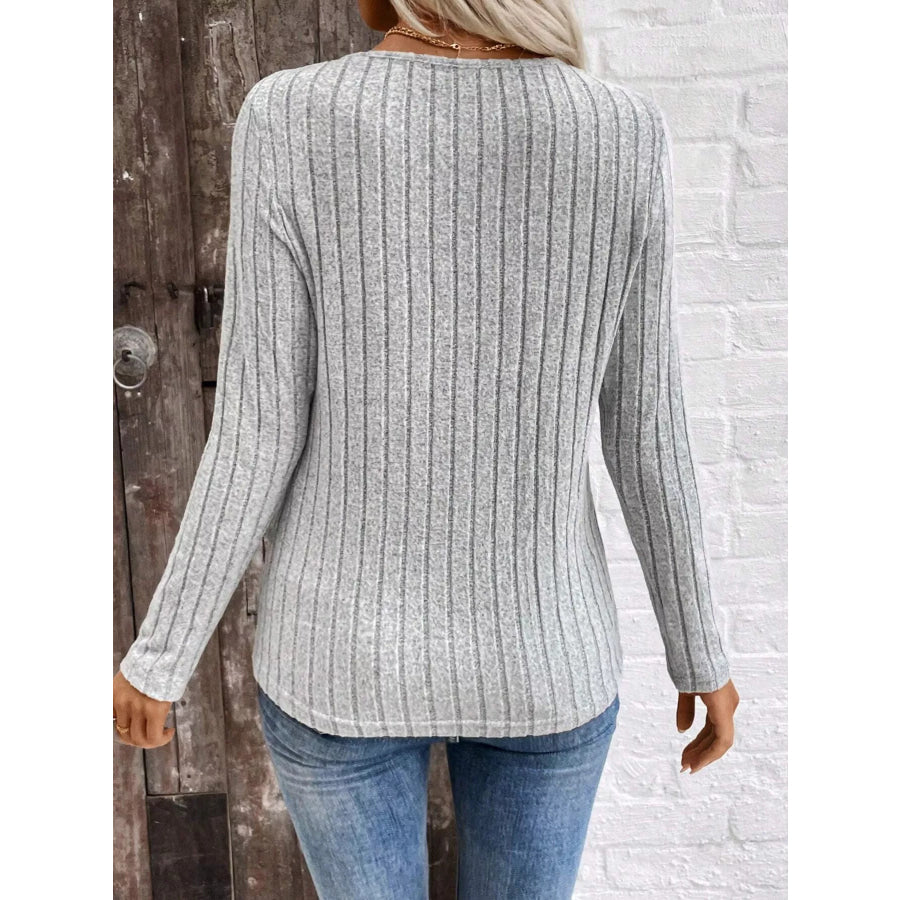 Ribbed V-Neck Long Sleeve T-Shirt Apparel and Accessories