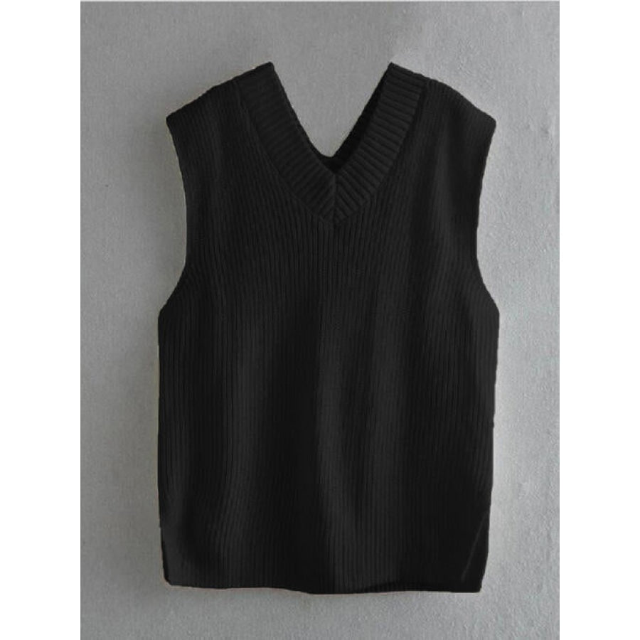 Ribbed V-Neck Sleeveless Sweater Vest Clothing