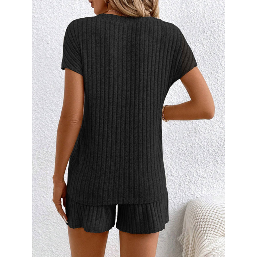 Ribbed V - Neck Top and Shorts Set Apparel and Accessories