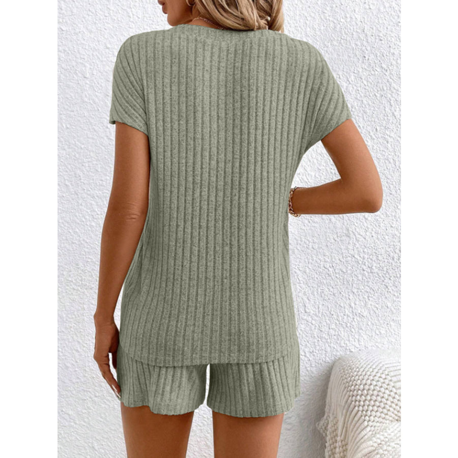 Ribbed V - Neck Top and Shorts Set Apparel and Accessories